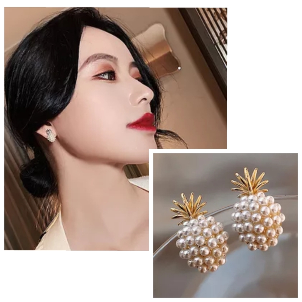 S925 post Pineapple pearl stud earrings